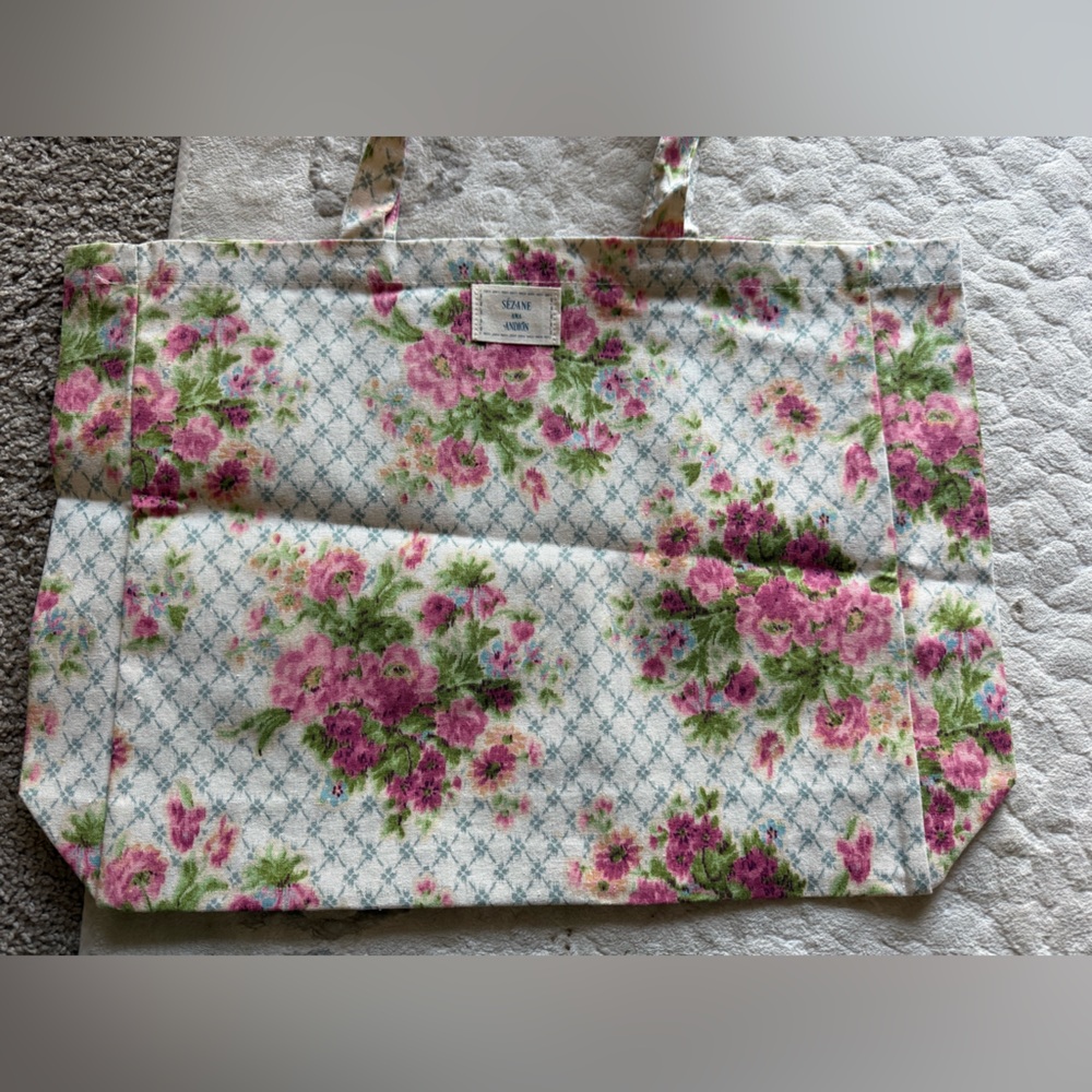 Sezane Floral Tote Bag - Pink and Green